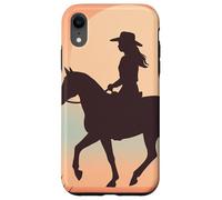 Silhouette de cowgirl sur cheval, coucher de soleil, désert occidental Coque pour iPhone XR