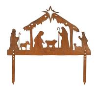 Silhouette de crèche d'extérieur - Crèche en métal - Résistante aux intempéries - Décoration extérieure - Jardin de Noël - Scène de Noël - Jésus Marie Joseph - Étoile à suspendre