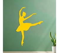 Silhouette de danseuse de ballet en saut ou en pose sur la pointe des pieds, à plat Stickers gravés Fourni avec un kit de film de transfert 54.6x78.1cm Jaune