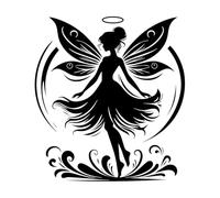 Silhouette de fée enchantée avec Fée Clochette Style Inspi Stickers muraux en vinyle 67,2 x 73,8 cm Peut modifier et ajouter des informations Noir