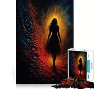 Silhouette de Femme dans Un Paysage Abstrait Flamboyant Puzzle de 1000 pièces pour Adolescents Jeu de logique Solide Découpe précise Idéal pour Les vœux de Noël 38x52cm