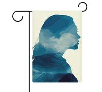 Silhouette de femme - Drapeau de jardin - Vagues de l'océan - En toile de jute - Double face - 30,5 x 45,7 cm