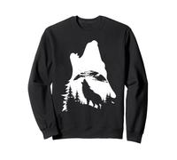 Silhouette de forêt de Montagne Double Exposition Loup Hurlant Sweatshirt