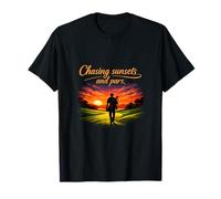 Silhouette de Golf Humoristique Coucher de Soleil T-Shirt