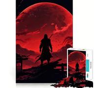 Silhouette de Guerrier sous la Lune Rouge Puzzle de 1000 pièces pour Adolescents Jeu de réflexion et de détente Découpe Nette Liste de souhaits du Père Noël 38x52cm