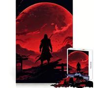 Silhouette de Guerrier sous la Lune Rouge Puzzle de 1000 pièces pour Adolescents Jeu de réflexion et de détente Découpe Nette Liste de souhaits du Père Noël 38x52cm