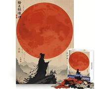 Silhouette de Guerrier sous la Lune Rouge Puzzle de 1000 pièces pour Adultes Jeu de logique mentale Anti-Stress Découpe Ferme 38x52cm