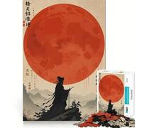 Silhouette de Guerrier sous la Lune Rouge Puzzle de 1000 pièces pour Adultes Jeu de logique mentale Anti-Stress Découpe Ferme 38x52cm