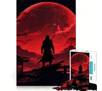 Silhouette de Guerrier sous la Lune Rouge Puzzle de 1000 pièces pour Adultes Jeu de réflexion Calme et détente Décoration Murale épurée 38x26cm
