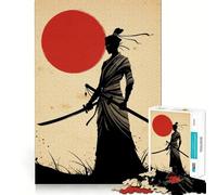 Silhouette de guerrière samouraï avec Soleil Levant Puzzle de 1000 pièces pour Adultes Cadeau Stimulant et Amusant pour développer Son Esprit Design Calme et agréable à Assembler Cadeau raffiné