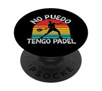 Silhouette de Joueur rétro No Puedo Tengo Padel au Coucher du Soleil PopSockets PopGrip Adhésif