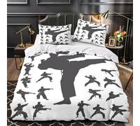 Silhouette de karaté 3D Imprimé Housse de Couette Microfibre Respirant Arts Martiaux Drap de Couette 2 taies résistante déco Chambre Enfant King（220x240cm）