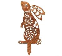 Silhouette de lapin de Pâques en métal rouillé pour décoration de cour extérieure et paysage, résistante aux intempéries, à brancher pour sculpture de fleur (D)