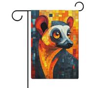 Silhouette de lémurien abstrait drapeau géométrique de jardin saisonnier vacances toile de jute double face maison cour drapeaux extérieurs 32 x 47 cm