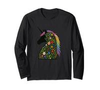 Silhouette de Licorne Florale, Licornes et Fleurs Sauvages Manche Longue