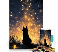 Silhouette de Loup contemplant Un Ciel étoilé Puzzle de 1000 pièces pour Adolescents Jeu de logique Cadeau raffiné et de qualité supérieure pour Toute la Famille 50x75cm