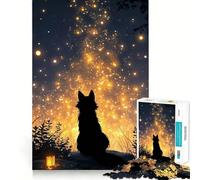Silhouette de Loup contemplant Un Ciel étoilé Puzzle de 1000 pièces pour Adultes Jeu de réflexion Relaxant et Amusant Assemblage d'image Surprise chaleureuse 38x52cm