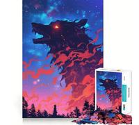 Silhouette de Loup dans Le Ciel Nocturne Puzzle 1000 pièces pour Adultes Jeu de Concentration Découpe Laser de qualité supérieure Activité Nocturne Amusante pour Toute la Famille (38x26cm)