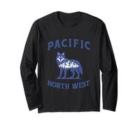 Silhouette de Loup de la forêt de Montagne Pacific Northwest Vintage Manche Longue