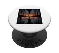 Silhouette de Loup Réflexion du lac sur Le lac PopSockets PopGrip Adhésif