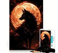 Silhouette de Loup sur Fond de Lune Orange Puzzle de 1000 pièces Jeu de réflexion Amusant Pièces précises et sans Couture Passe-Temps Fascinant pour Les Moments de détente (50x75cm)