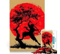 Silhouette de Ninja avec Soleil Rouge et Arbre, Puzzle de 1000 pièces pour Adultes, améliore la mémoire et Le Plaisir de Jouer Ensemble, Bords précis, Cadeau saisonnier (38x26cm)