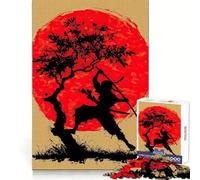 Silhouette de Ninja avec Soleil Rouge et Arbre, Puzzle de 1000 pièces pour Adultes, améliore la mémoire et Le Plaisir de Jouer Ensemble, Bords précis, Cadeau saisonnier (38x26cm)