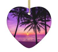 Silhouette de palmiers en céramique en forme de cœur au coucher du soleil - Ornements pour sapin de Noël, cadeaux de vacances, échange de cadeaux