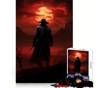 Silhouette de Pistolero de l'Ouest sur Fond de Lune Rouge Puzzle de 1000 pièces pour Adolescents Activité ludique et Intelligente Cadeau d'anniversaire sans Couture (38x52cm)