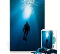 Silhouette de Plongeur sous-Marin en Bleu Profond Puzzle 1000 pièces pour Adultes Jeu de réflexion Intelligent Découpe précise et Amusante Décoration Artistique (38x52cm)