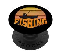 Silhouette de poisson de pêche amusante au coucher du soleil PopSockets PopGrip Adhésif