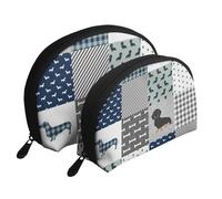 Silhouette de Race de Chien de Compagnie Teckel Noir et feu, Trousse de Maquillage Coquille Femme Petit Porte-Monnaie Trousse de Toilette Trousse à cosmétiques 2 pièces