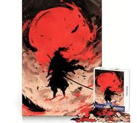 Silhouette de samouraï avec Lune Rouge, Puzzle de 1000 pièces pour Adultes, Cadeau, Jeu de logique et d'adresse, Anti-Stress, découpe précise, liste de souhaits du Père Noël 38x52cm