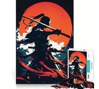 Silhouette de samouraï avec Soleil Levant Puzzle de 1000 pièces pour Adolescents Jeu de logique Solide Temps en Famille Bords Nets Surprise chaleureuse (38x52cm)