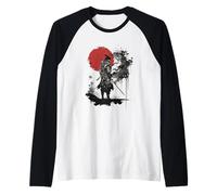 Silhouette de Samouraï Épique Contre Un Soleil Rouge Manche Raglan