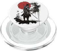 Silhouette de Samouraï Épique Contre Un Soleil Rouge PopSockets PopGrip pour MagSafe