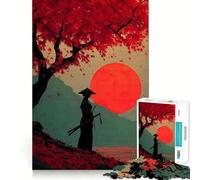 Silhouette de samouraï sous Un érable Rouge Puzzle de 1000 pièces pour Adultes Stimule la mémoire, favorise la détente mentale Découpe Lisse Cadeau d'anniversaire (50x75cm)