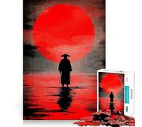 Silhouette de samouraï sous Un Soleil Rouge Puzzle Difficile de 1000 pièces pour Adultes Jeu de logique et d'adresse Activité familiale Découpe précise Objet de Collection (50x75cm)