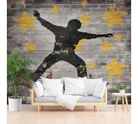 Silhouette de Skateboard Papier Peint 3dMur de Briques Pentagramme Tapisserie Panoramique, Jeux Sportifs Papier Peint Intissé Salon Cuisine Salle de Bain, Décoration Murale Chambre 400 x 280 cm