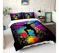Silhouette de Skateboard Sport Peinte Parure de Lit Housse de Couette 240x220cm et Taie d'oreiller, 3 pcs Microfibre, Parure de Couette 2 Personnes avec Fermeture Éclair pour Enfant Ado et Adulte