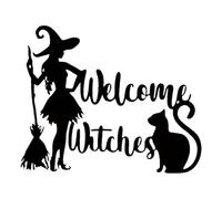 Silhouette de sorcière - Art mural en métal | Bienvenue Silhouette de sorcière murale en métal | Décor mural de sorcière d'halloween, décoration artisanale à bords lisses pour jardin, cour, entrée, ma