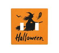 Silhouette de sorcière sur un balai, fantôme, double gang à bascule, plaque murale, décoration d'interrupteur, taille standard - 11,4 x 11,4 cm