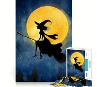Silhouette de sorcière Volant sur Un Balai Puzzle de 1000 pièces pour Adultes Jeu Stimulant l'esprit Découpe Laser pour Un Assemblage Parfait Activité Amusante en Famille 50x75cm