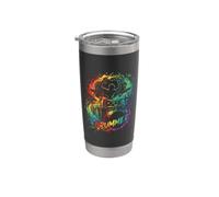 Silhouette de tambour avec éclaboussures de peinture arc-en-ciel vibrantes Gobelet isotherme en acier inoxydable double paroi
