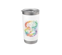 Silhouette de tambour avec éclaboussures de peinture arc-en-ciel vibrantes Gobelet isotherme en acier inoxydable double paroi