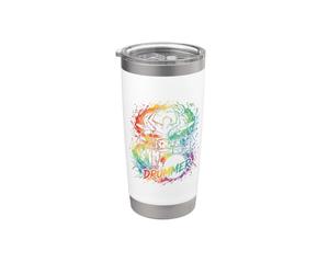 Silhouette de tambour avec éclaboussures de peinture arc-en-ciel vibrantes Gobelet isotherme en acier inoxydable double paroi