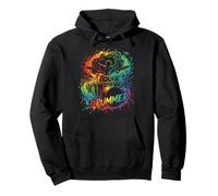 Silhouette de Tambour avec éclaboussures de Peinture Arc-en-Ciel vibrantes Sweat à Capuche