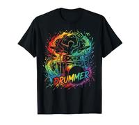 Silhouette de Tambour avec éclaboussures de Peinture Arc-en-Ciel vibrantes T-Shirt