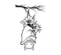 Silhouette de tatouage de chauve-souris abstraite accrochée à la brindille Stickers muraux en papier adhésif 48x71cm N'abîme pas le mur Noir