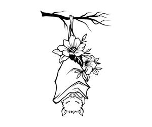 Silhouette de tatouage de chauve-souris abstraite accrochée à la brindille Stickers muraux en papier adhésif 48x71cm N'abîme pas le mur Noir